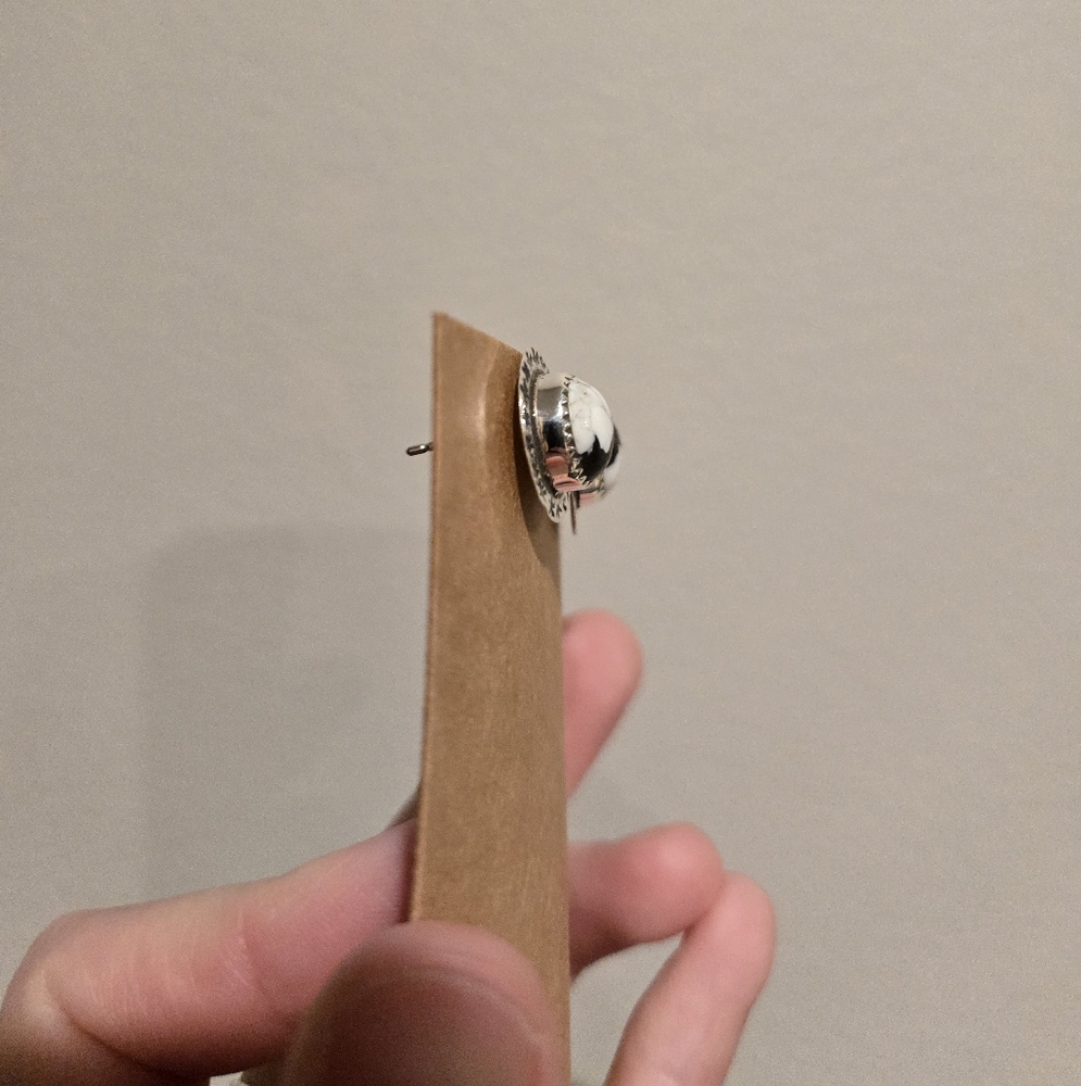 White Buffalo Turquoise Sterling Stud Earrings - Picture 3 of 4